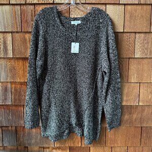 NWT Calvin Klein Black & White Marled Knit Long Sleeve Sweater in Women's 1X